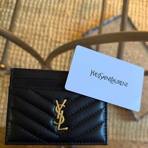Saint Laurent Black Quilted Card Holder with Gold YSL Logo